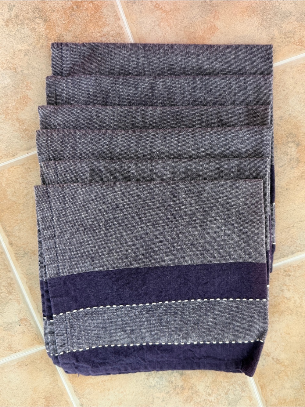 Six Vintage Purple Striped Cotton Napkins